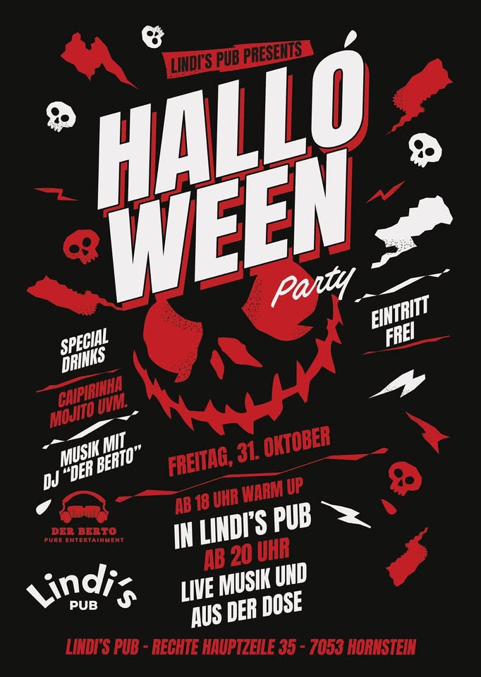 Halloween Party am 31. October 2025 @ Lindi's Pub. Halloween Party am 31. October 2025 @ Lindi's Pub.