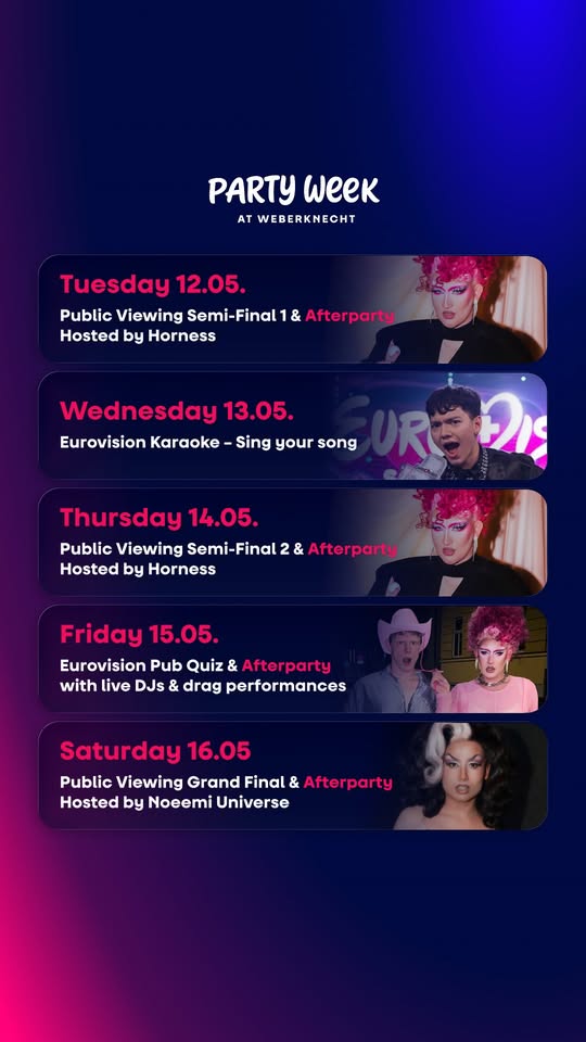 GRAND PRIX EUROVISION PARTY! am 12. May 2026 @ Weberknecht.