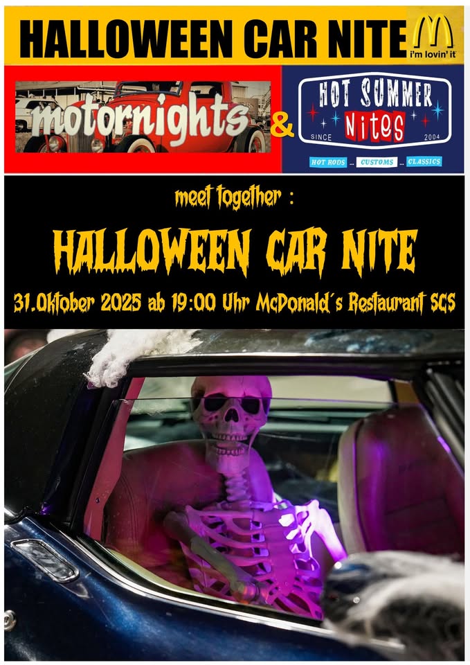 Halloween Car Nite am 31. October 2025 @ McDonald's SCS Parkplatz-Westring. Halloween Car Nite am 31. October 2025 @ McDonald's SCS Parkplatz-Westring.
