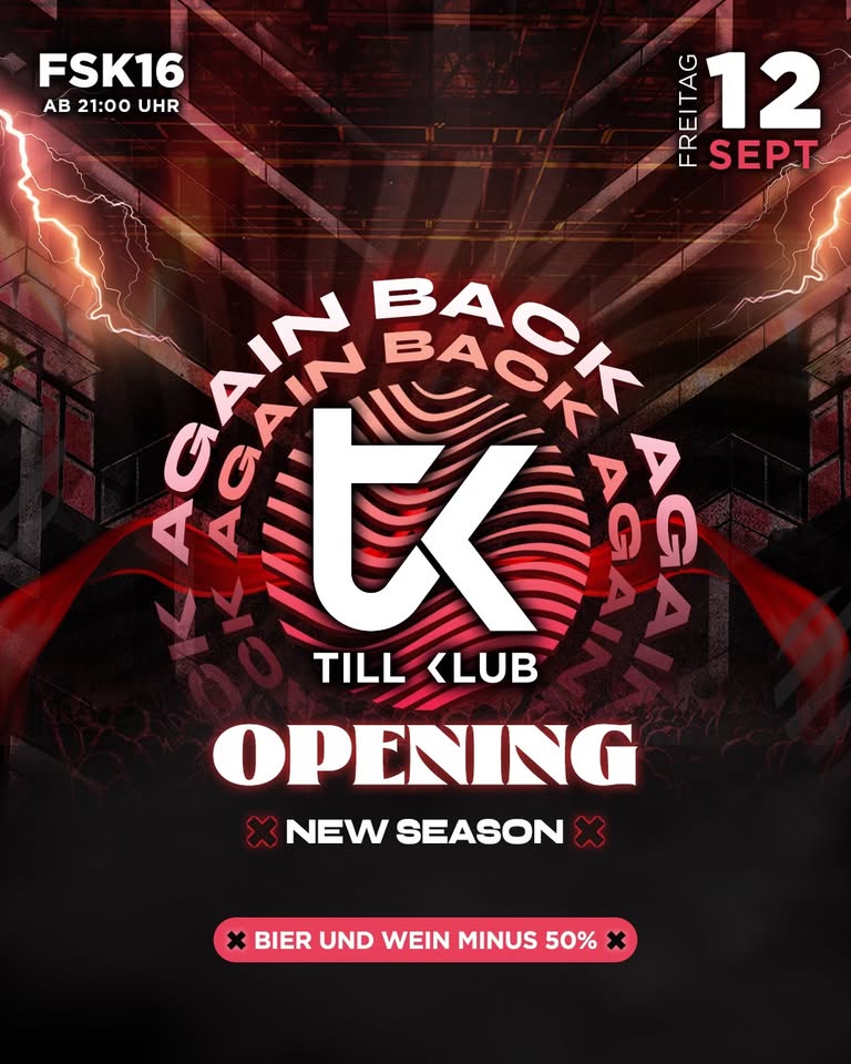 TILL CLUB - OPENING am 12. September 2025 @ Till Club Neulengbach. TILL CLUB - OPENING am 12. September 2025 @ Till Club Neulengbach.