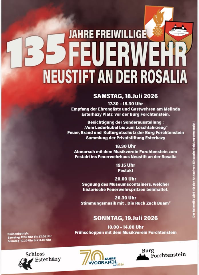 135 Jahre FF Neustift an der Rosalia am 18. July 2026 @ FF Neustift an der Rosalia.