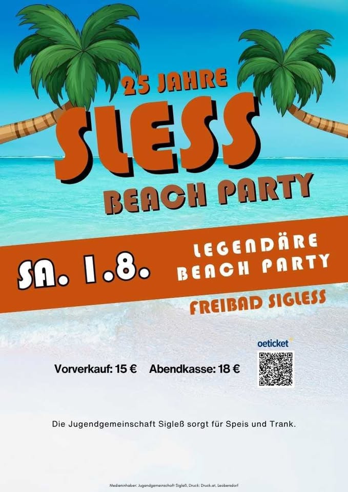 25 Jahre SLESS Beach Party am 1. August 2026 @ Freibad Sigleß.