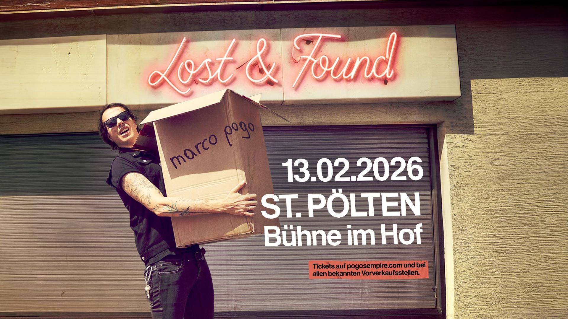 Marco Pogo - Lost & Found am 13. February 2026 @ Bühne im Hof. Marco Pogo - Lost & Found am 13. February 2026 @ Bühne im Hof.