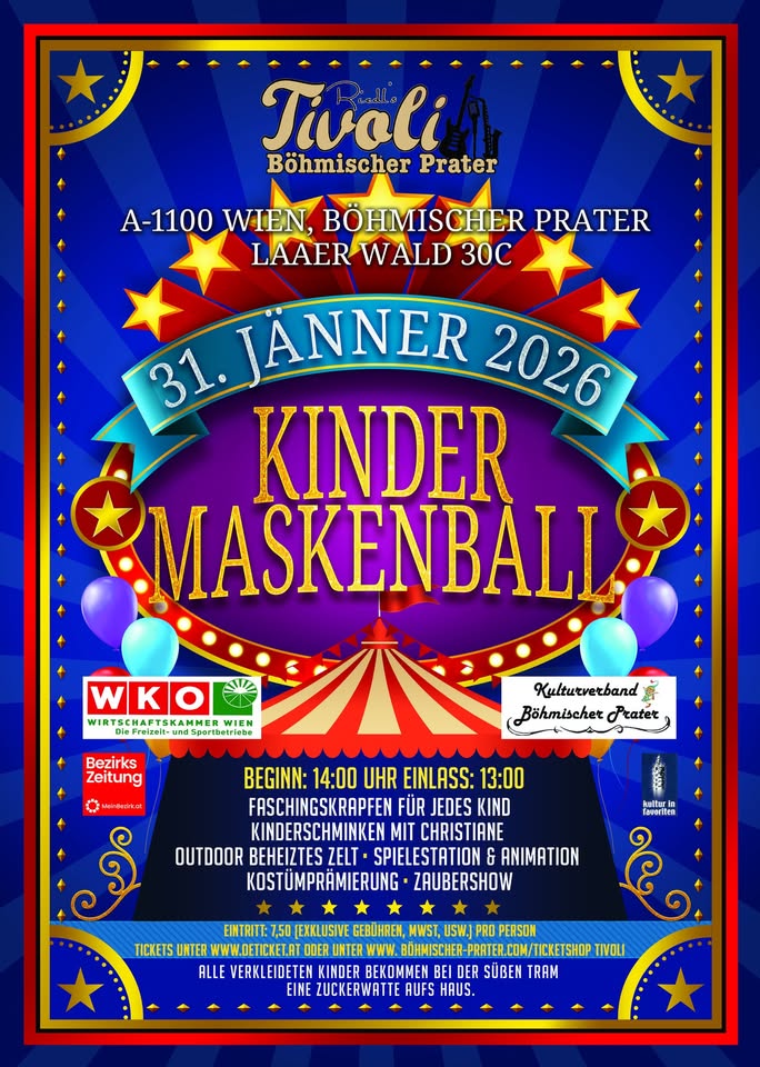 Kindermaskenball am 31. January 2026 @ Tivoli im Böhmischen Prater.