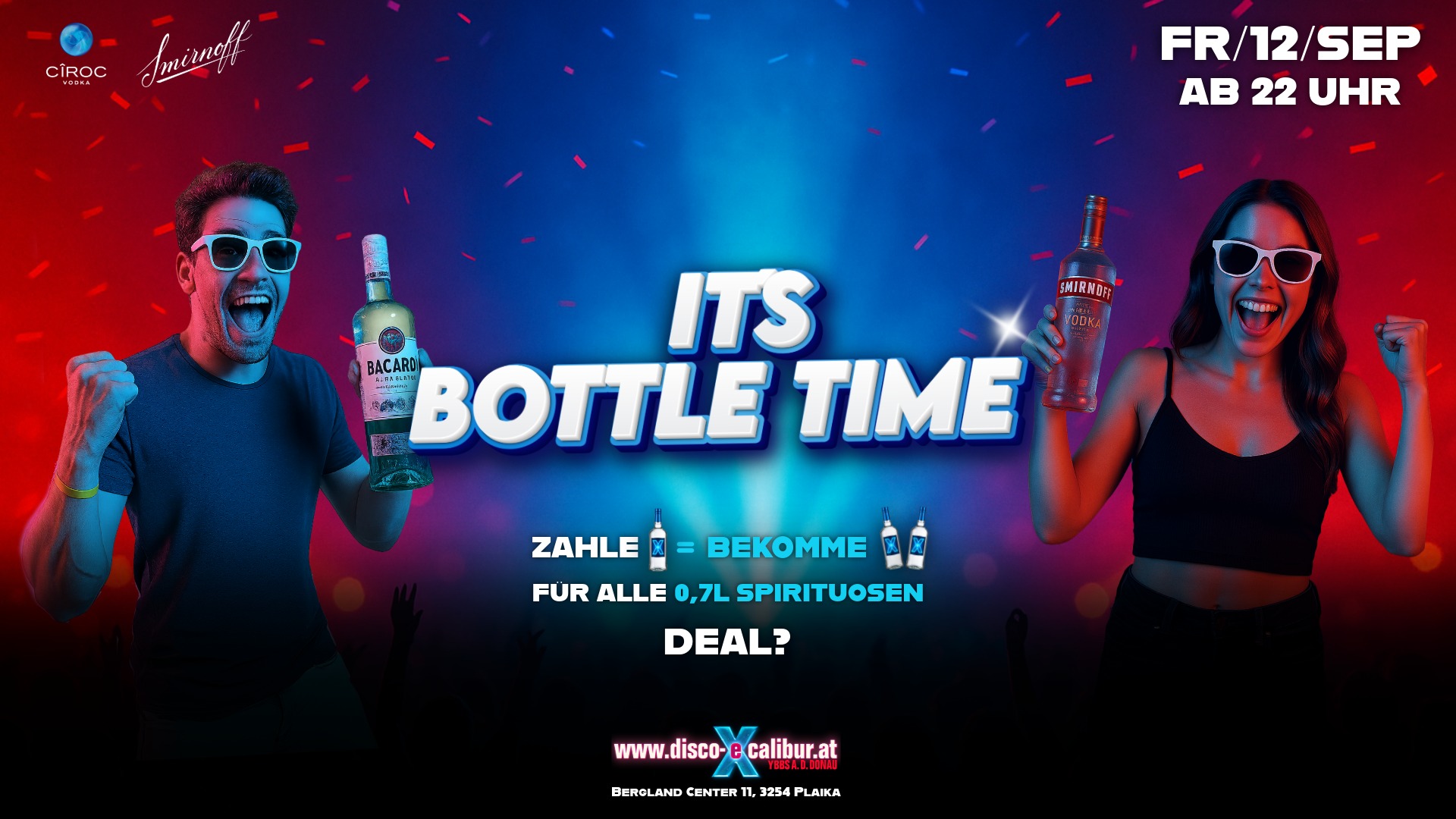 IT'S BOTTLE TIME am 12. September 2025 @ Disco Excalibur - Ybbs. IT'S BOTTLE TIME am 12. September 2025 @ Disco Excalibur - Ybbs.