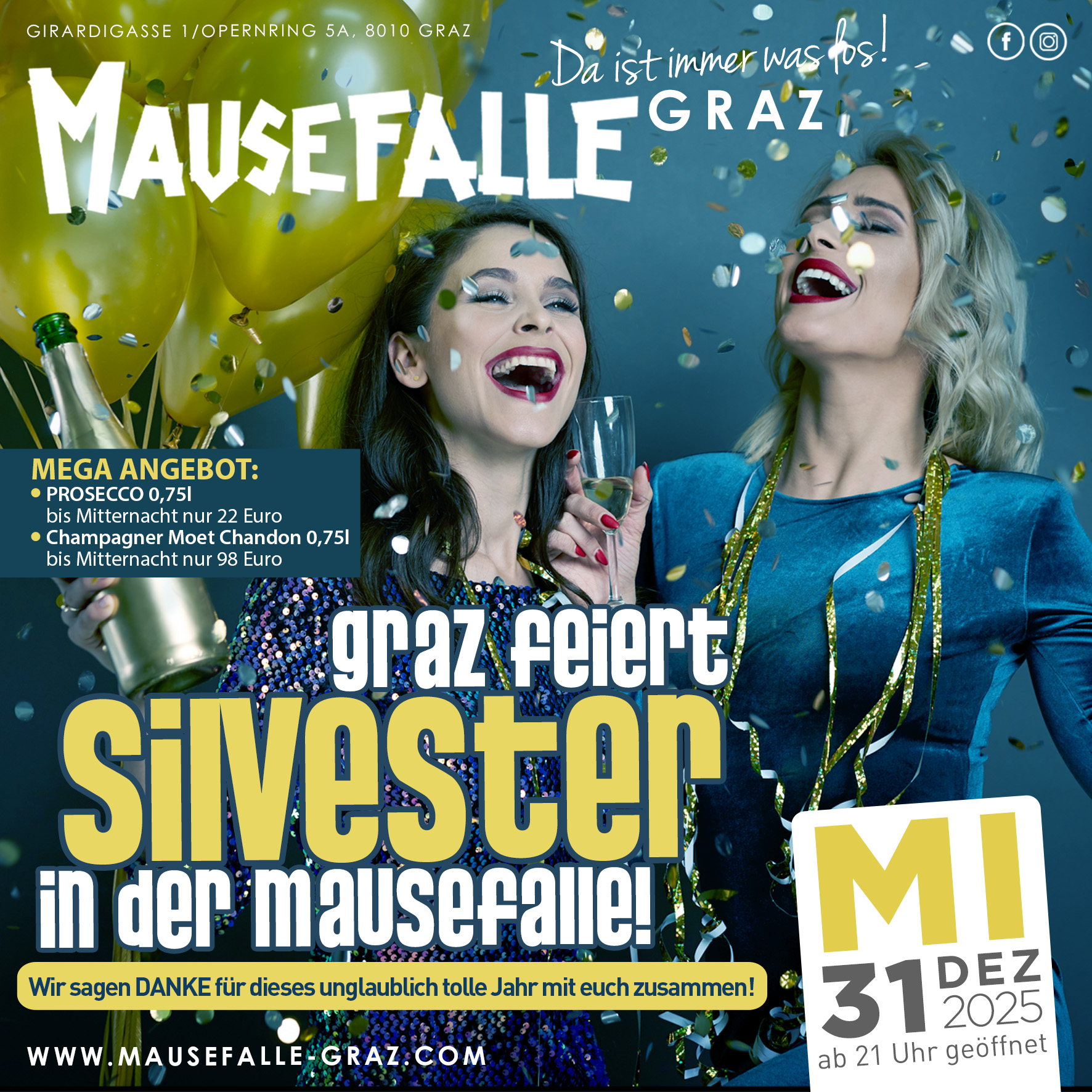 GRAZ FEIERT SILVESTER in der MAUSEFALLE! am 31. December 2025 @ Mausefalle Graz.