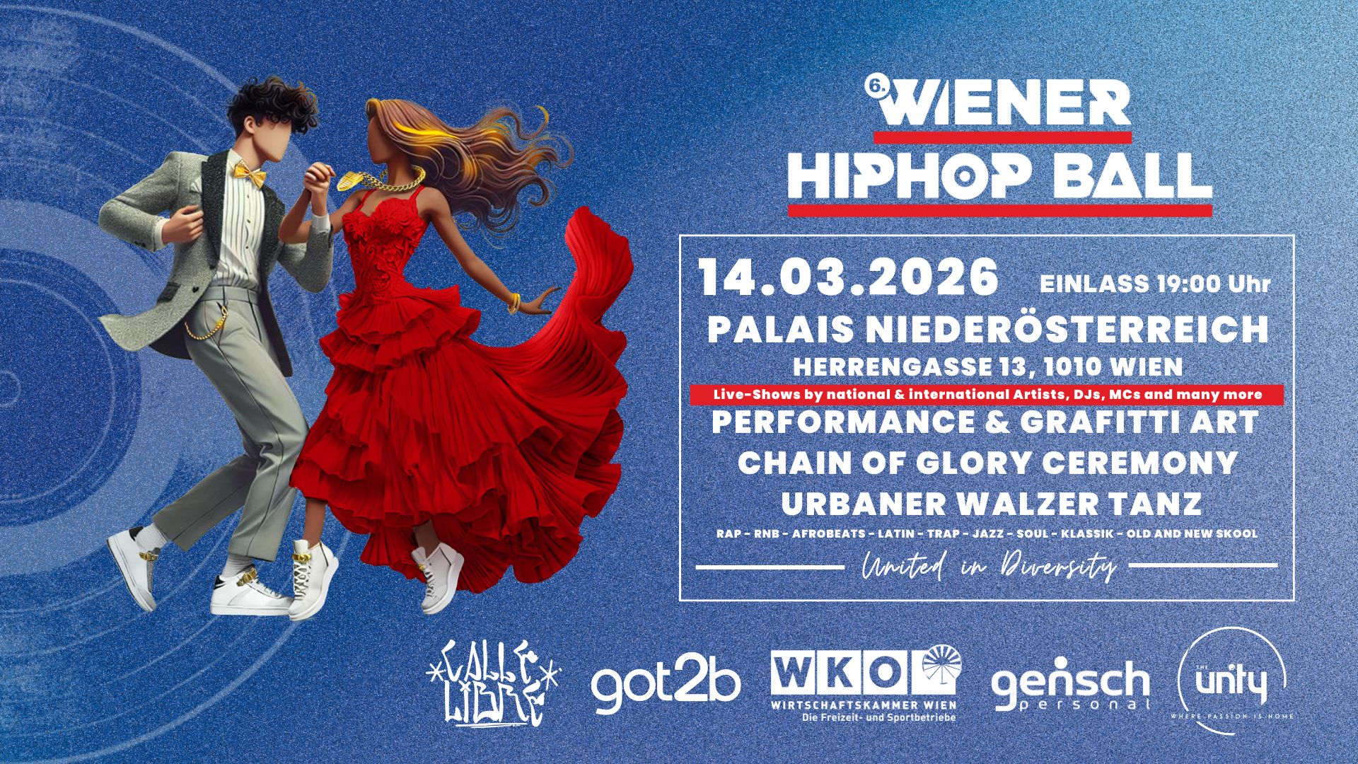 6. Wiener HipHop Ball am 14. March 2026 @ Palais Niederösterreich.