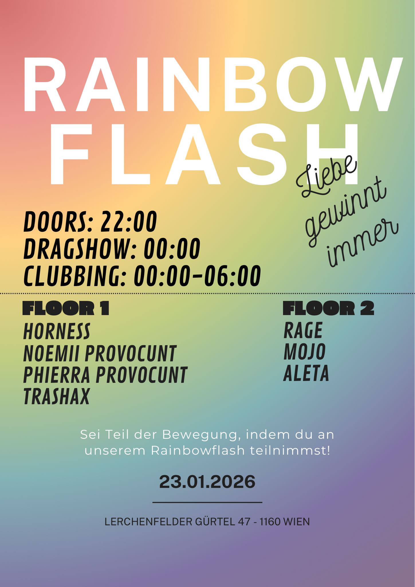 RAINBOWFLASH Love all night am 23. January 2026 @ Weberknecht.