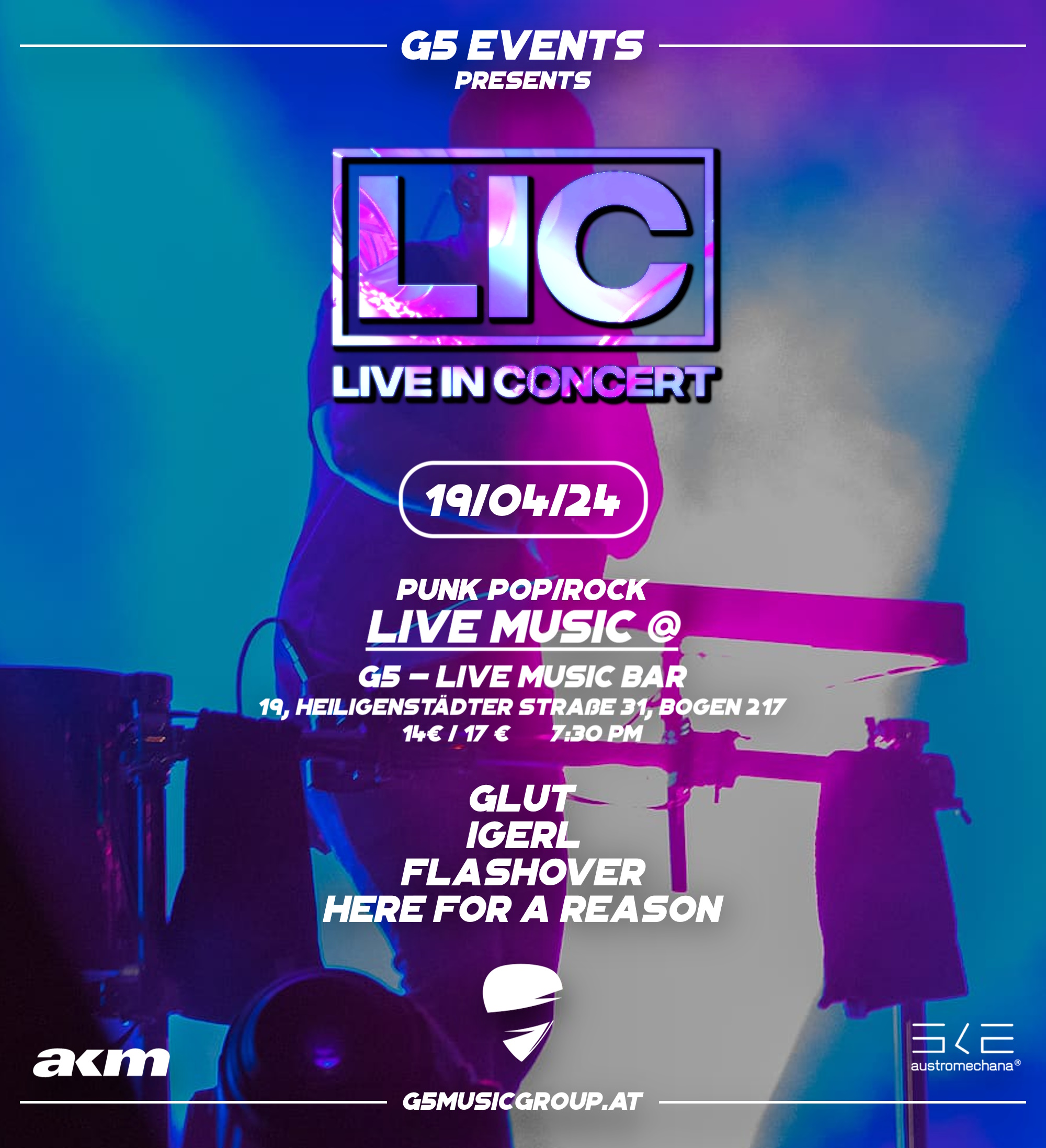 LIC - Live in Concert am 19. April 2024 @ G5 Live-Music-Bar. LIC - Live in Concert am 19. April 2024 @ G5 Live-Music-Bar.