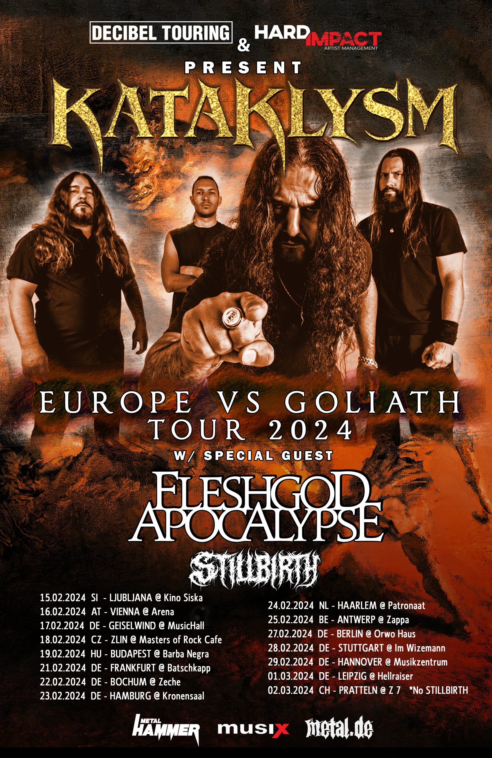 KATAKLYSM (can) + FLESHGOD APOCALYPSE (ita) + STILLBIRTH (ger) am 16. February 2024 @ Arena Wien.