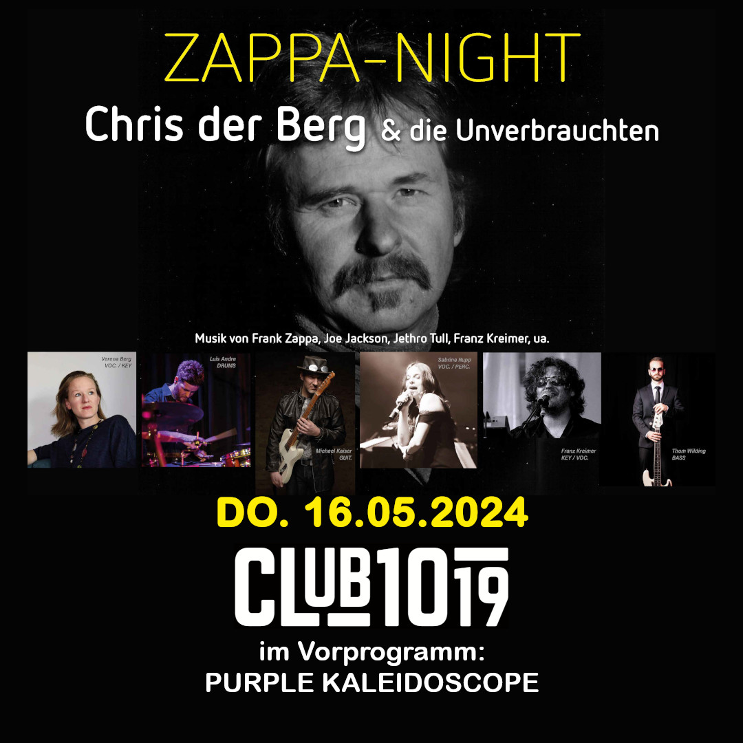 Zappa-Night: Chris der Berg und die Unverbrauchten am 16. May 2024 @ Club 1019. Zappa-Night: Chris der Berg und die Unverbrauchten am 16. May 2024 @ Club 1019.