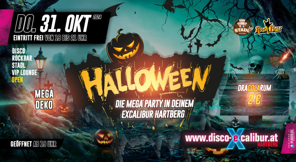 Halloween am 31. October 2024 @ Disco Excalibur - Hartberg. Halloween am 31. October 2024 @ Disco Excalibur - Hartberg.