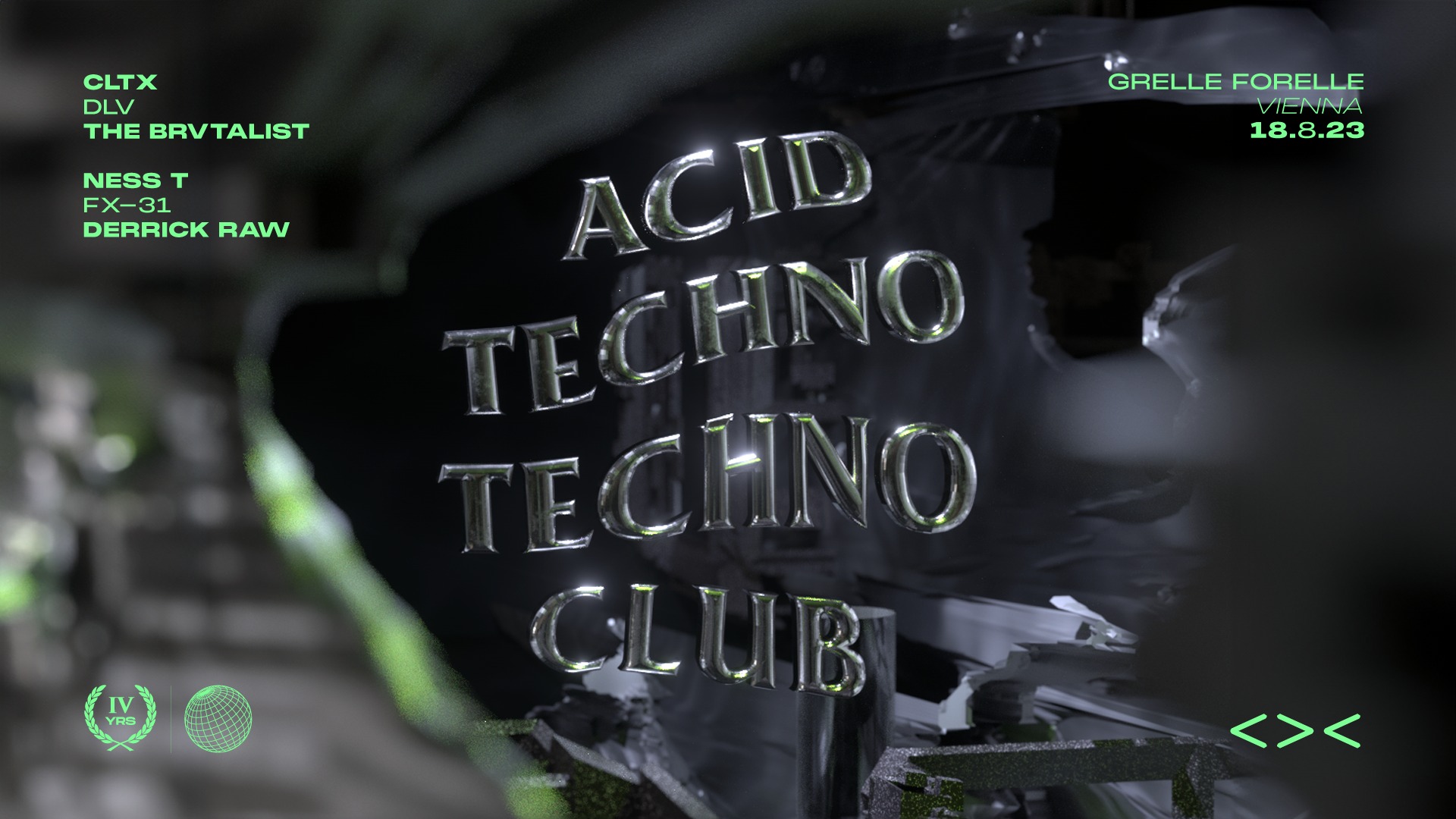 Acid Techno Techno Club w/ CLTX, DLV & The Brvtalist am 18. August 2023 @ Grelle Forelle. Acid Techno Techno Club w/ CLTX, DLV & The Brvtalist am 18. August 2023 @ Grelle Forelle.