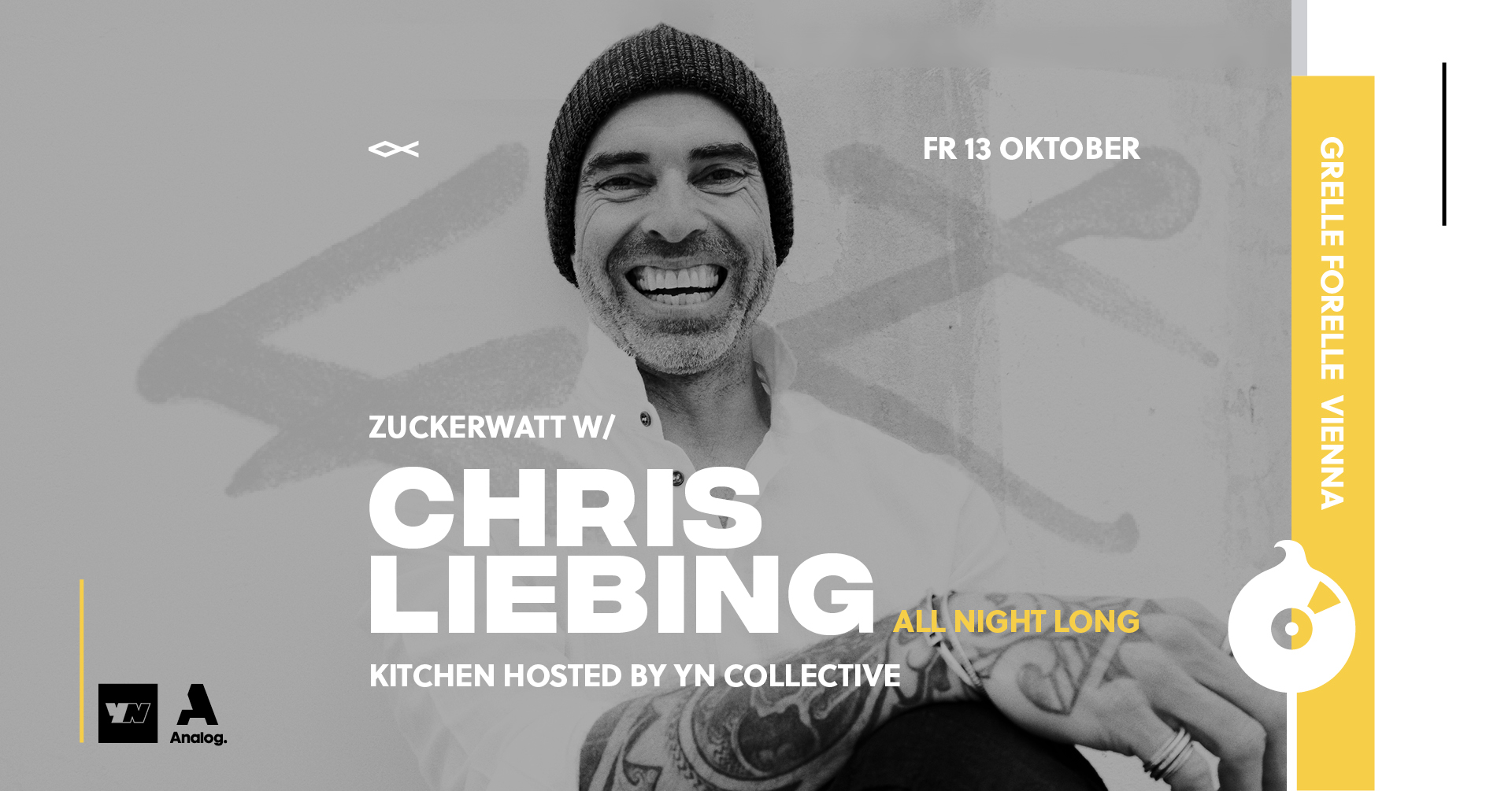 ZUCKERWATT x YN COLLECTIVE am 13. October 2023 @ Grelle Forelle. ZUCKERWATT x YN COLLECTIVE am 13. October 2023 @ Grelle Forelle.