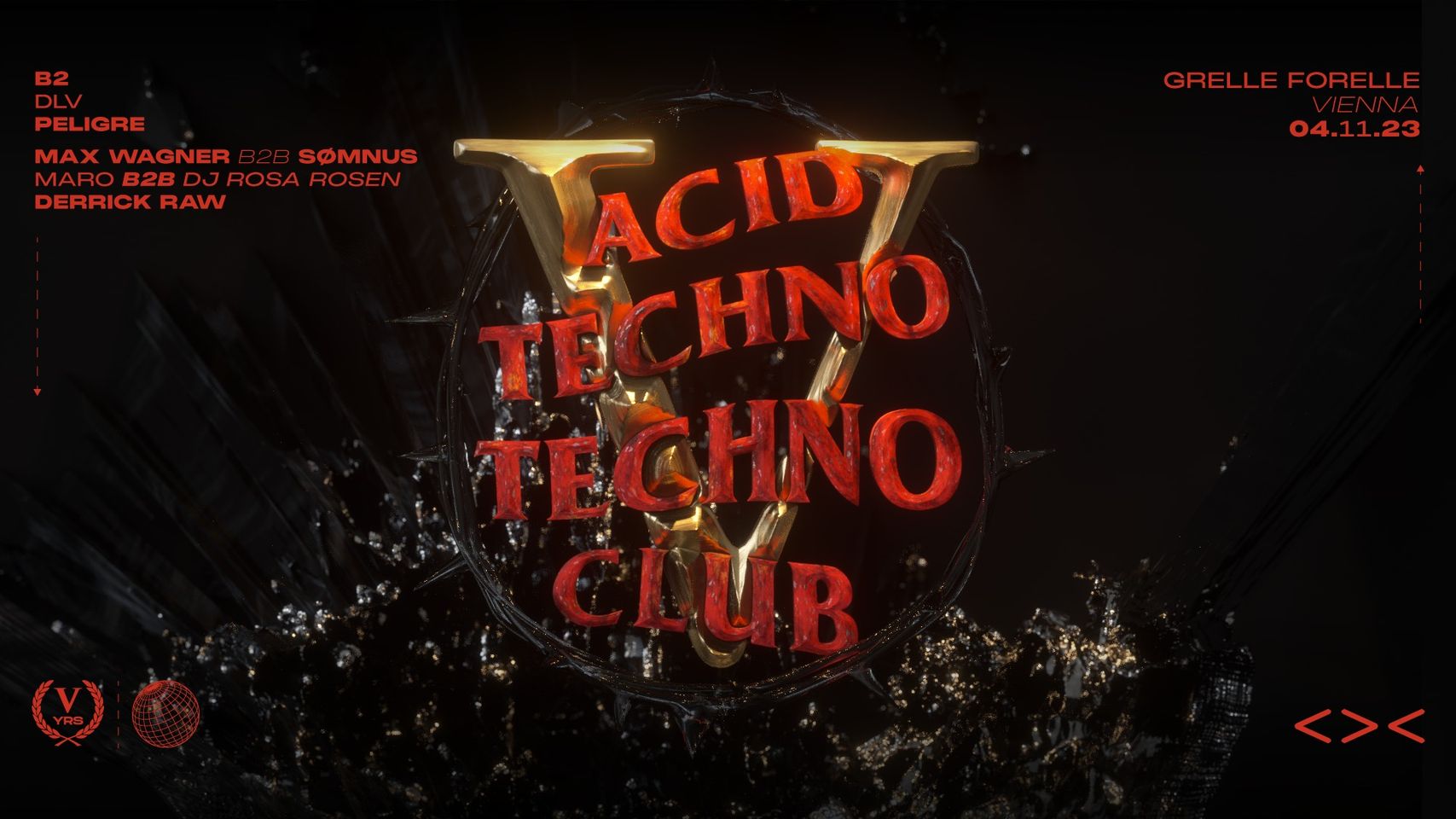 5 YRS ACID TECHNO TECHNO CLUB am 4. November 2023 @ Grelle Forelle. 5 YRS ACID TECHNO TECHNO CLUB am 4. November 2023 @ Grelle Forelle.
