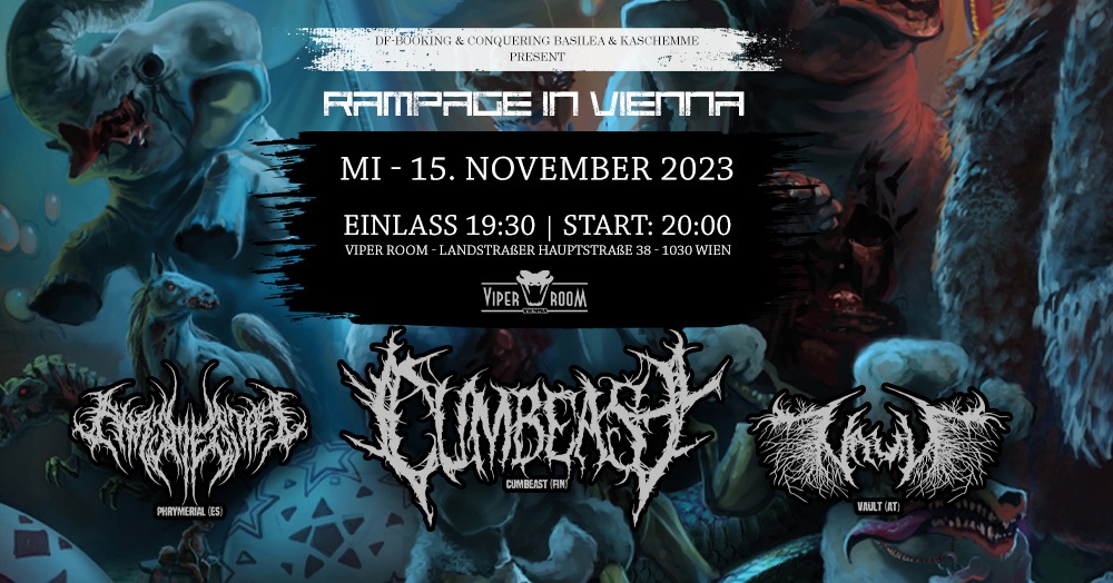 CUMBEAST//PHRYMERIAL//VAULT am 15. November 2023 @ Viper Room. CUMBEAST//PHRYMERIAL//VAULT am 15. November 2023 @ Viper Room.