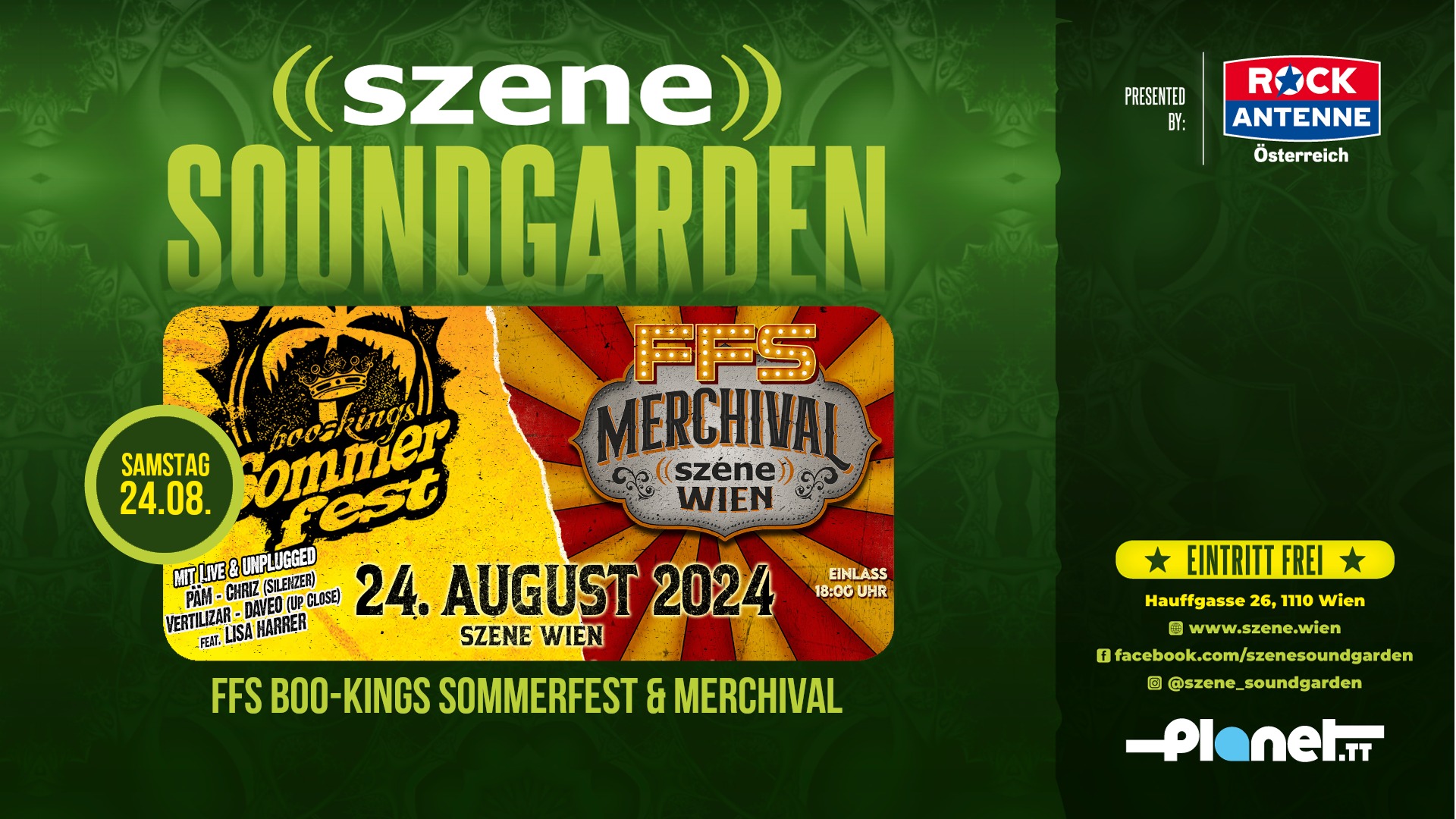 FFS Boo-Kings Sommerfest & Merchival am 24. August 2024 @ Szene Wien. FFS Boo-Kings Sommerfest & Merchival am 24. August 2024 @ Szene Wien.