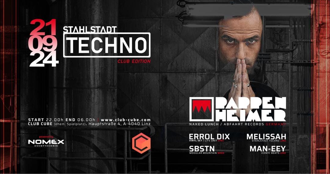 Stahlstadt Techno Club Edition am 21. September 2024 @ Club Cube. Stahlstadt Techno Club Edition am 21. September 2024 @ Club Cube.