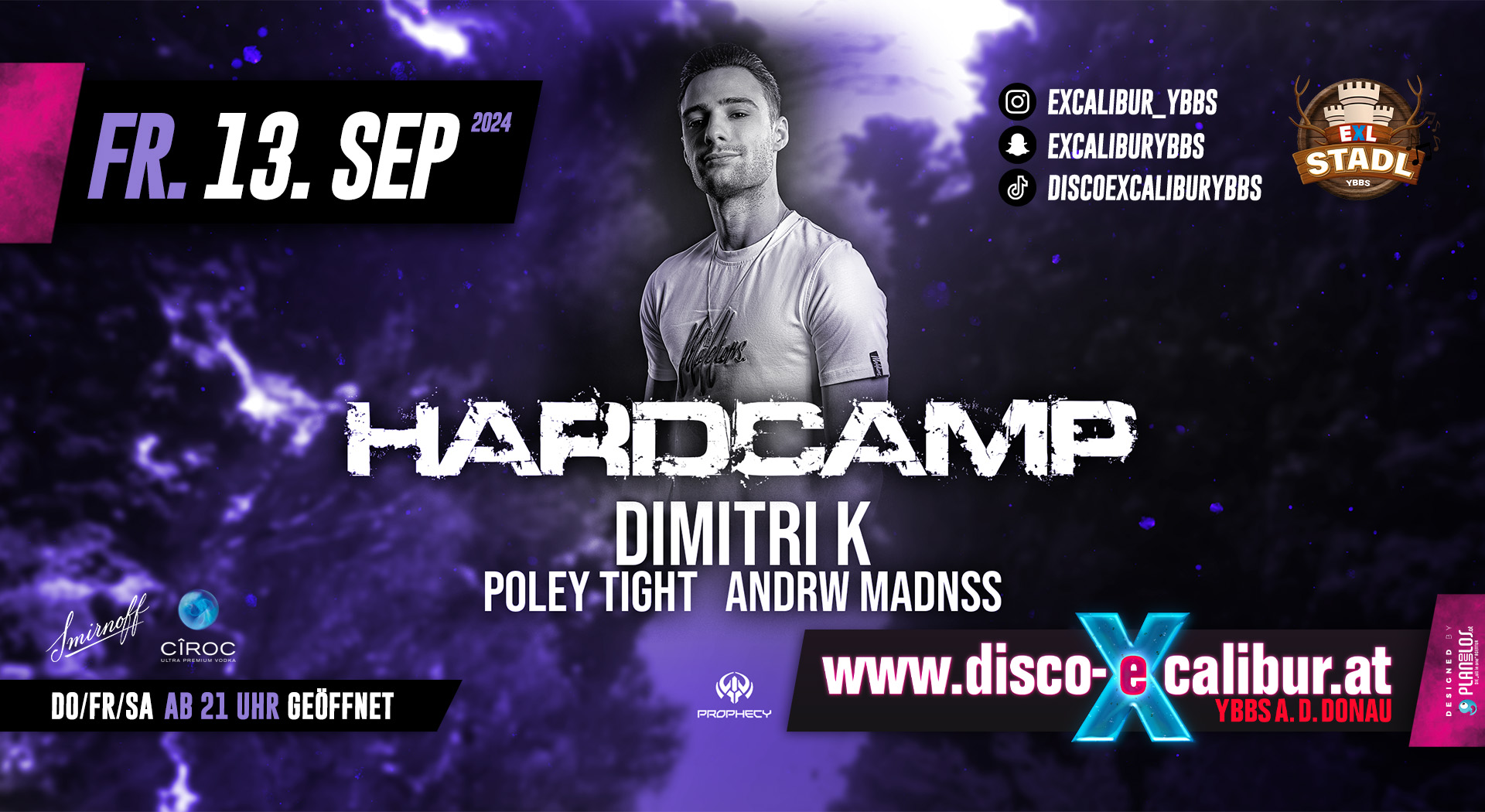 HARDCAMP pres. DIMITRI K am 13. September 2024 @ Disco Excalibur - Ybbs. HARDCAMP pres. DIMITRI K am 13. September 2024 @ Disco Excalibur - Ybbs.