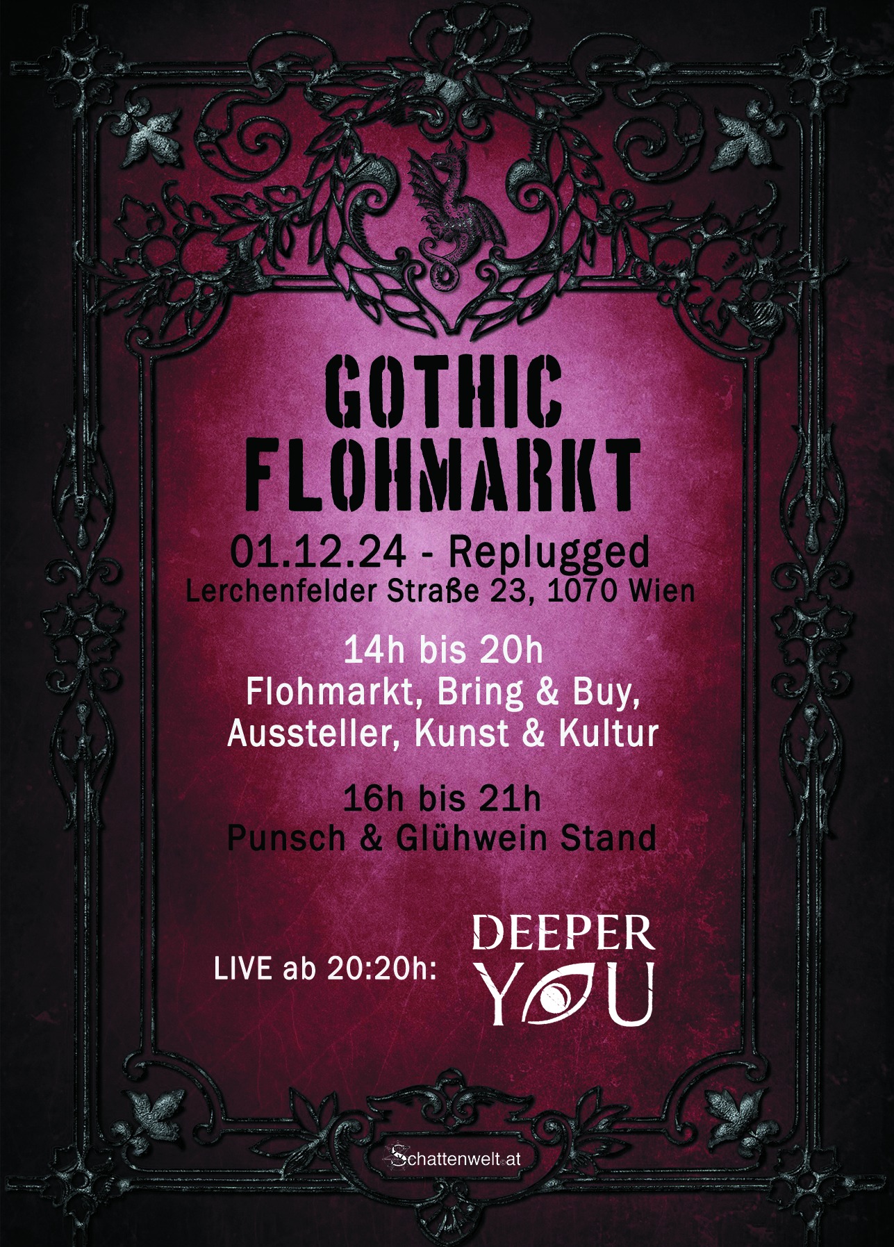 Gothic Flohmarkt - Punsch & Glühwein am 1. December 2024 @ Replugged. Gothic Flohmarkt - Punsch & Glühwein am 1. December 2024 @ Replugged.