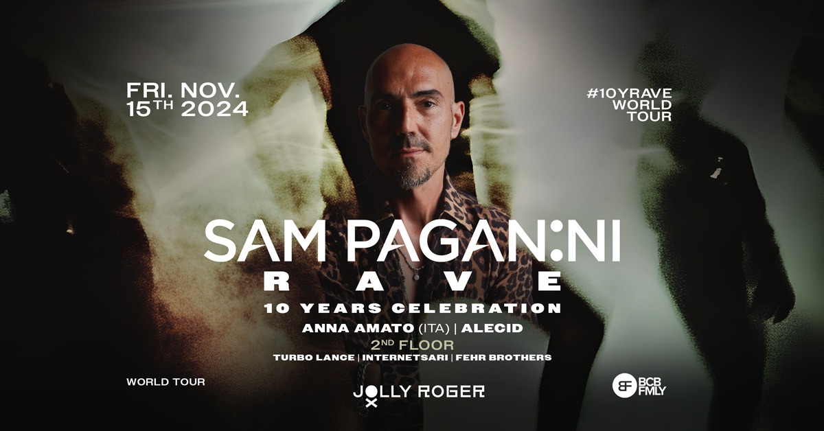 Sam Paganini - 10 Years Rave World Tour am 15. November 2024 @ Jolly Roger. Sam Paganini - 10 Years Rave World Tour am 15. November 2024 @ Jolly Roger.