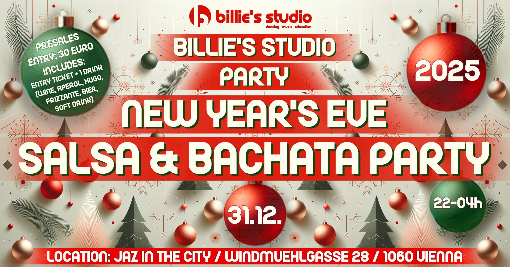 Silvester Salsa & Bachata Party am 31. December 2024 @ Jaz in the City Vienna. Silvester Salsa & Bachata Party am 31. December 2024 @ Jaz in the City Vienna.