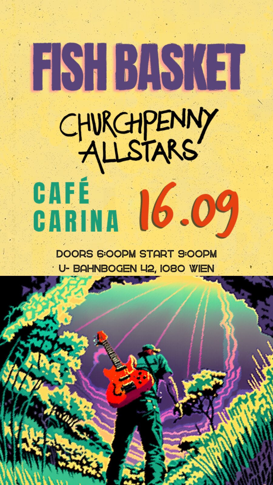 CHURCHPENNY ALLSTARS + FISH BASKET (PL) am 16. September 2023 @ Café Carina.