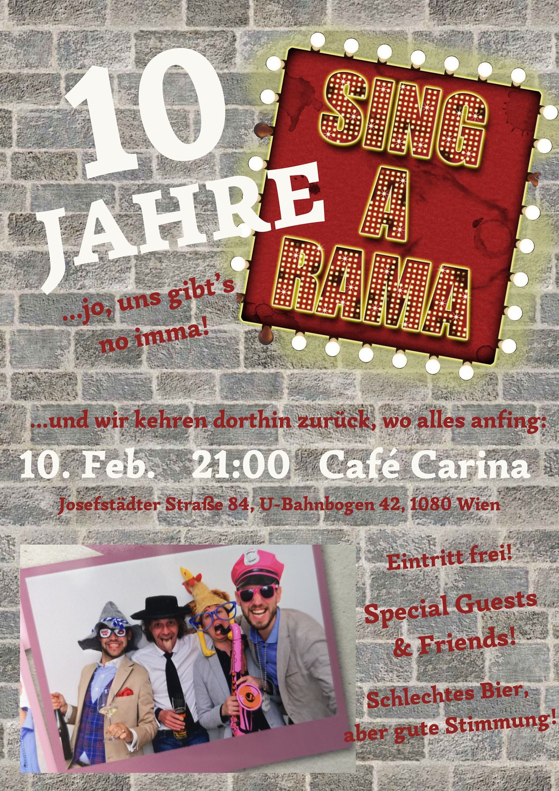 10 Jahre SING-A-RAMA am 10. February 2024 @ Café Carina. 10 Jahre SING-A-RAMA am 10. February 2024 @ Café Carina.