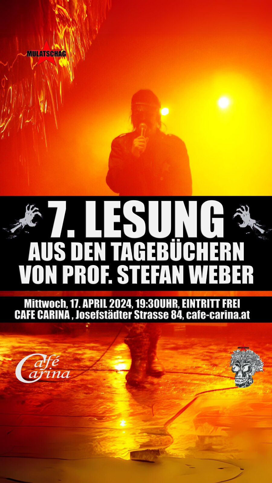 7. Lesung aus den Tagebüchern von Prof. Stefan Weber am 17. April 2024 @ Café Carina. 7. Lesung aus den Tagebüchern von Prof. Stefan Weber am 17. April 2024 @ Café Carina.