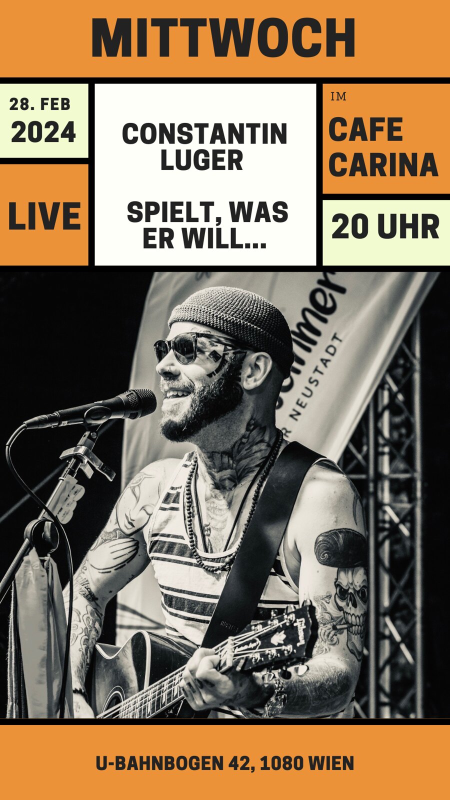 Constantin Luger am 28. February 2024 @ Café Carina. Constantin Luger am 28. February 2024 @ Café Carina.