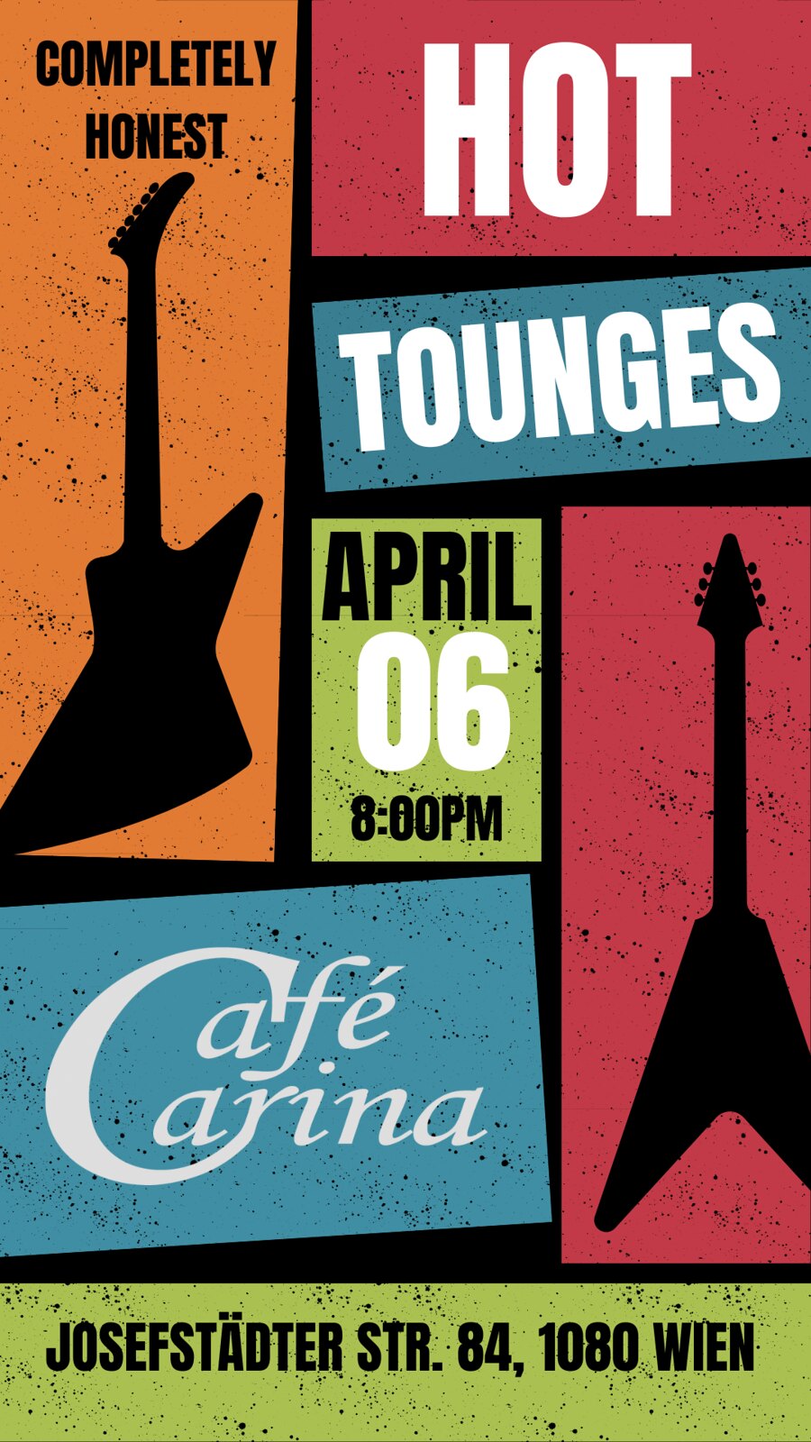 Hot Tongues | Completely Honest am 6. April 2024 @ Café Carina. Hot Tongues | Completely Honest am 6. April 2024 @ Café Carina.