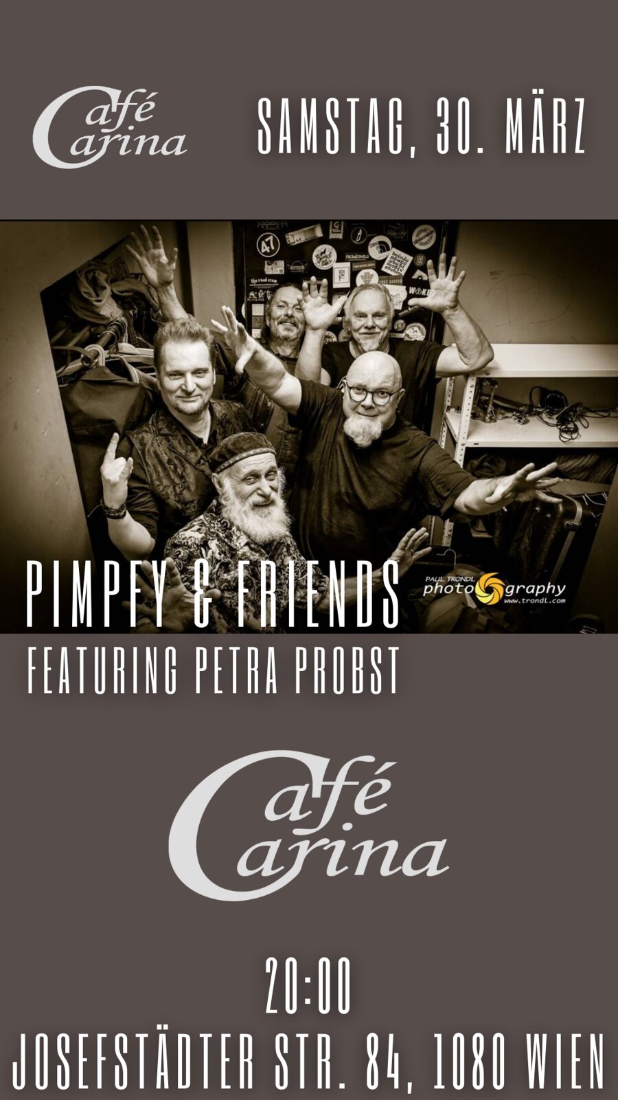 Pimpfy und Friends featuring Petra Probst am 30. March 2024 @ Café Carina. Pimpfy und Friends featuring Petra Probst am 30. March 2024 @ Café Carina.
