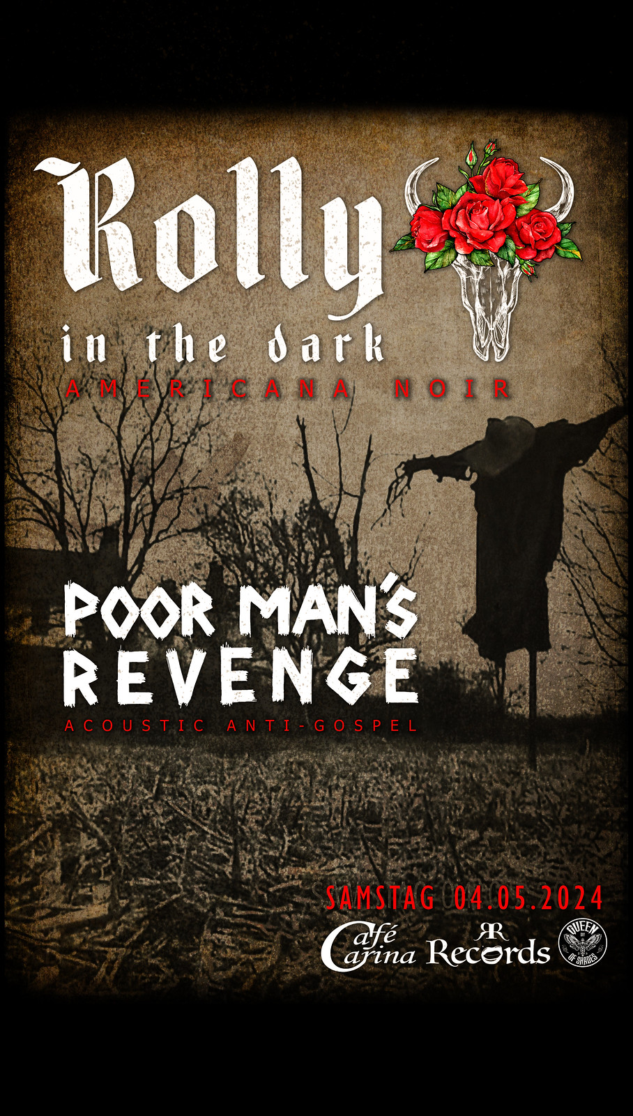 Rolly In The Dark | Poor Man’s Revenge am 4. May 2024 @ Café Carina. Rolly In The Dark | Poor Man’s Revenge am 4. May 2024 @ Café Carina.