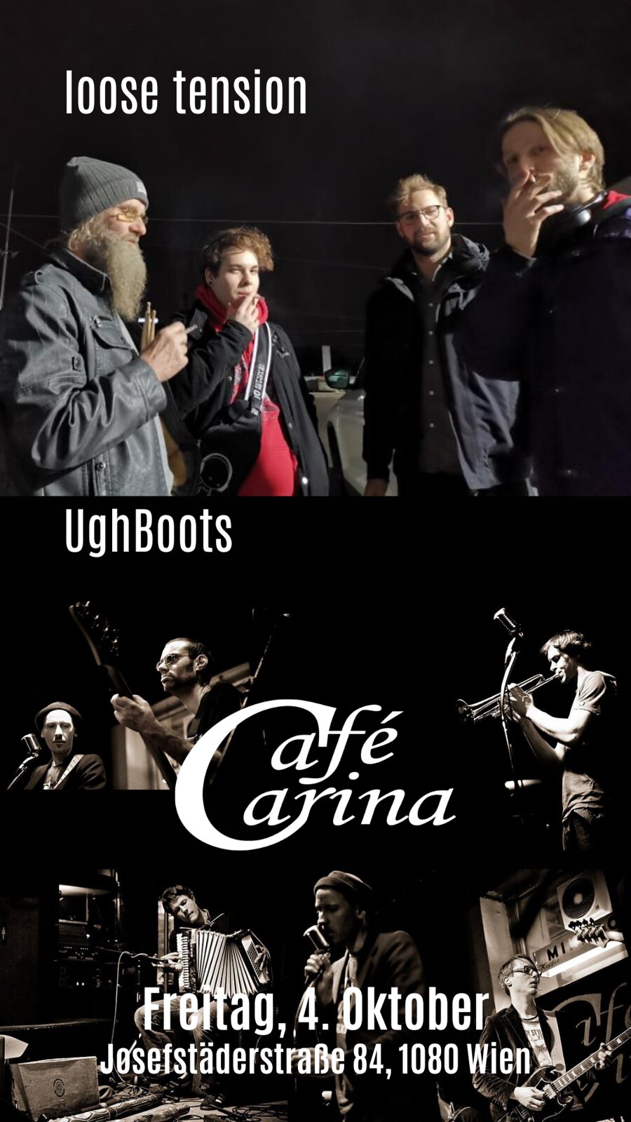 UghBoots | loose tension am 4. October 2024 @ Café Carina. UghBoots | loose tension am 4. October 2024 @ Café Carina.