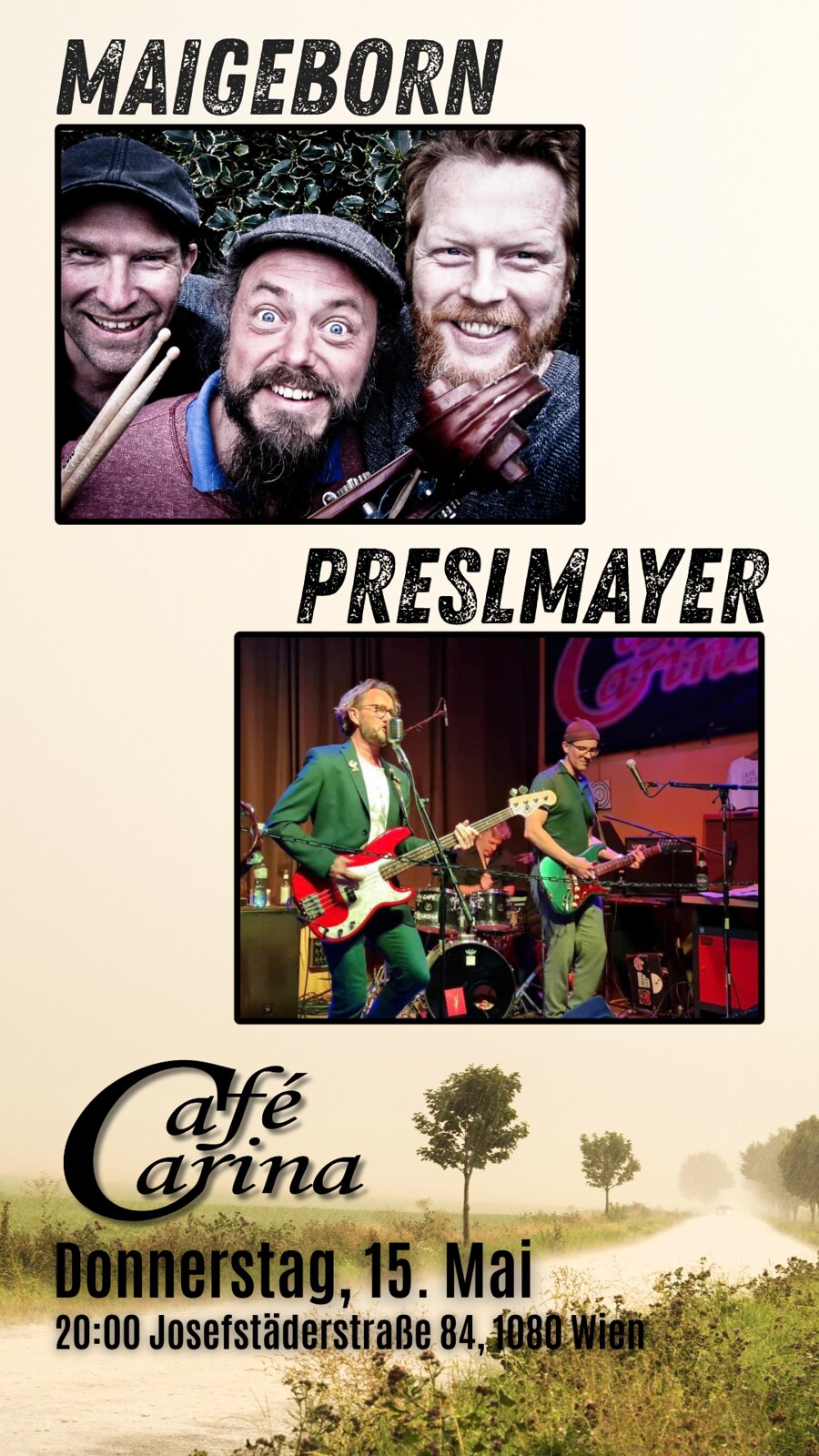 Maigeborn | Preslmayr am 15. May 2025 @ Café Carina. Maigeborn | Preslmayr am 15. May 2025 @ Café Carina.