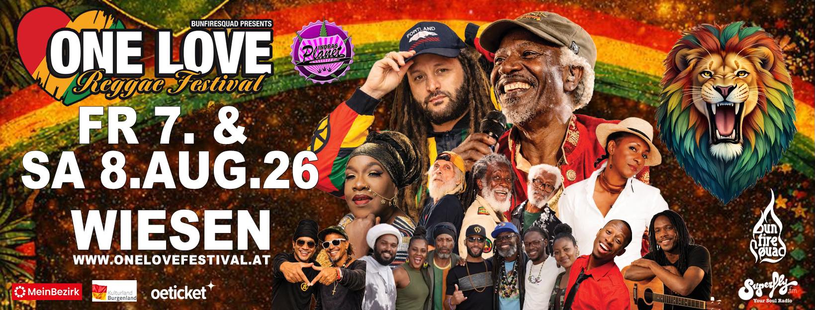 One Love Reggae Festival 2026 am 7. August 2026 @ Festivalgelände Wiesen.