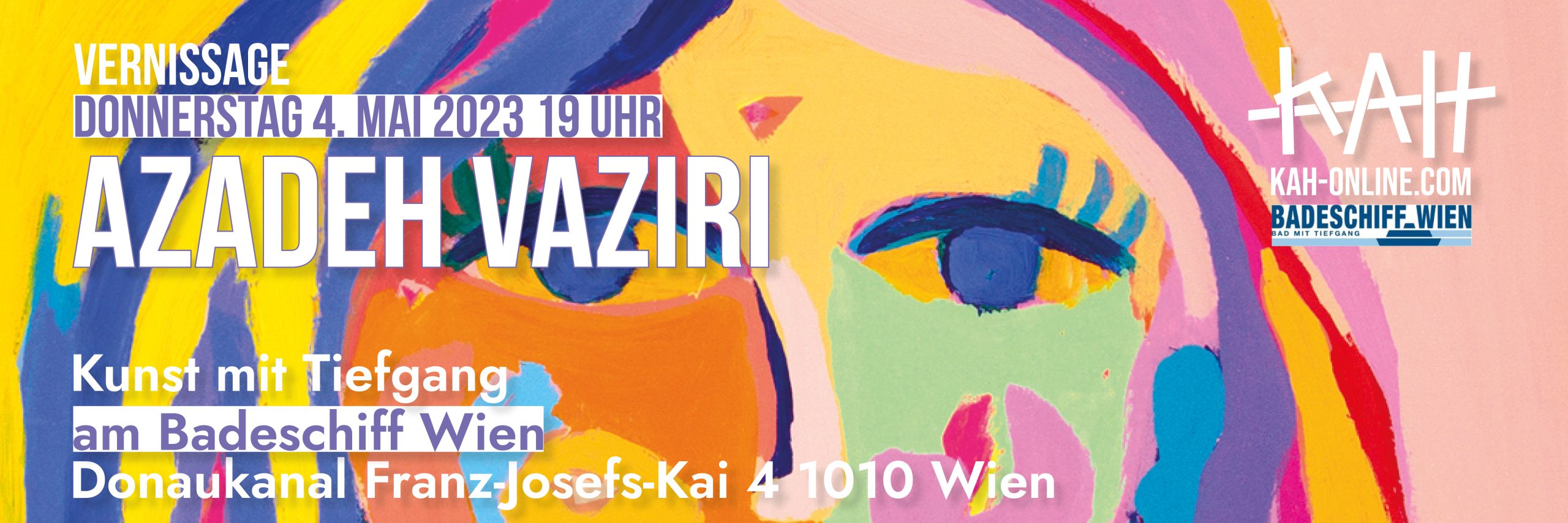 Vernissage - Azadeh Vaziri // pres. by Kunst ab Hinterhof am 4. May 2023 @ Badeschiff Wien. Vernissage - Azadeh Vaziri // pres. by Kunst ab Hinterhof am 4. May 2023 @ Badeschiff Wien.