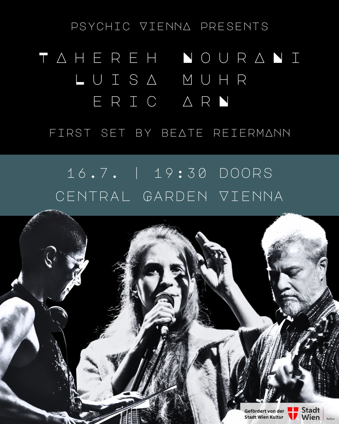 Tahereh Nourani (IR/AT) / Luisa Muhr (AT/US) / Eric Arn Improv Trio und Beate Reiermann solo am 16. July 2025 @ Central Garden. Tahereh Nourani (IR/AT) / Luisa Muhr (AT/US) / Eric Arn Improv Trio und Beate Reiermann solo am 16. July 2025 @ Central Garden.