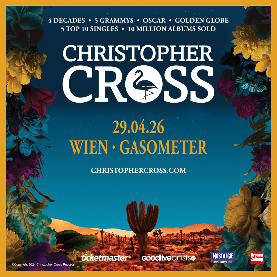 Christopher Cross am 29. April 2026 @ Raiffeisen Halle im Gasometer. Christopher Cross am 29. April 2026 @ Raiffeisen Halle im Gasometer.