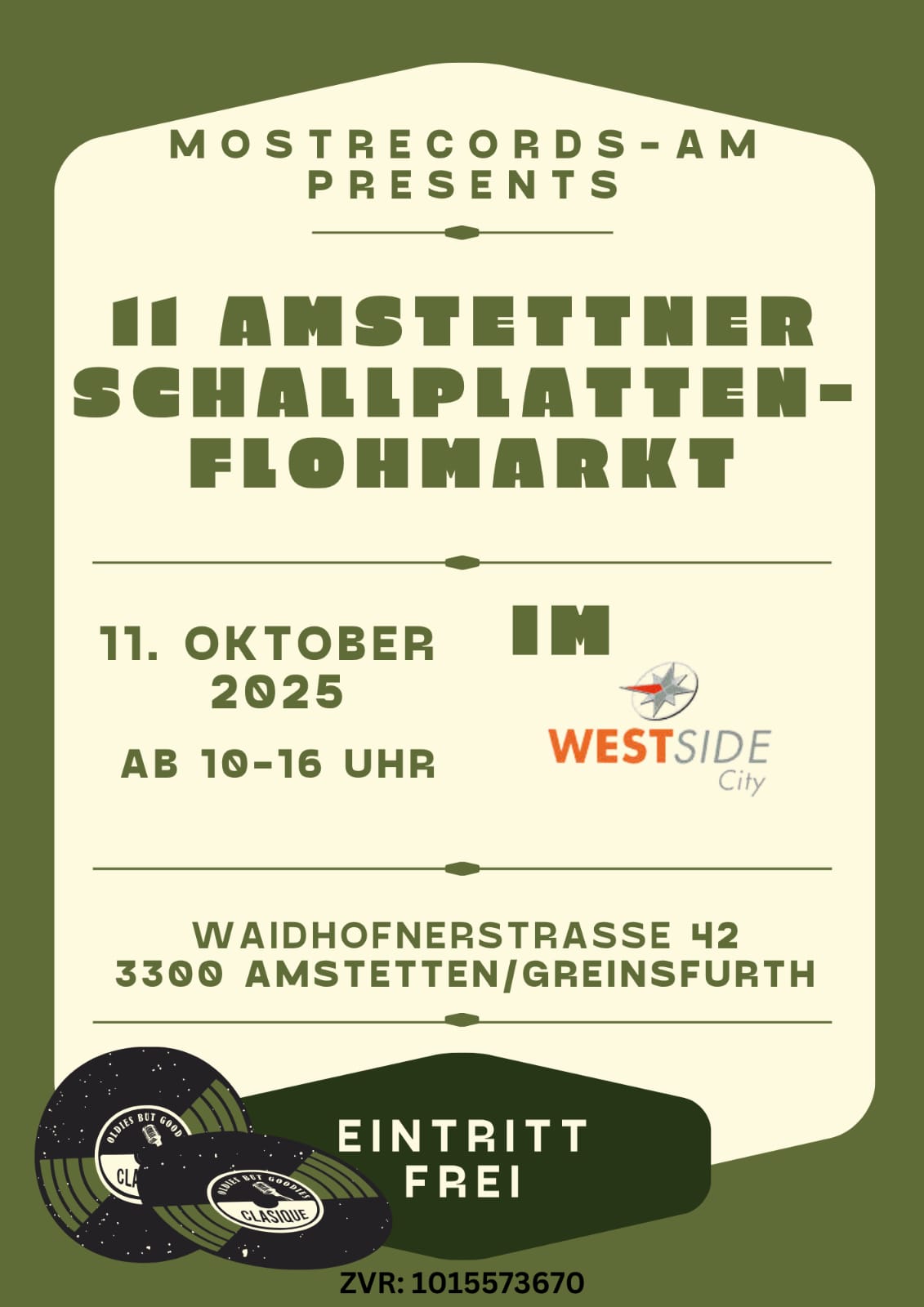 11. Amstettner Schallplattenflohmarkt am 11. October 2025 @ EKZ West. 11. Amstettner Schallplattenflohmarkt am 11. October 2025 @ EKZ West.