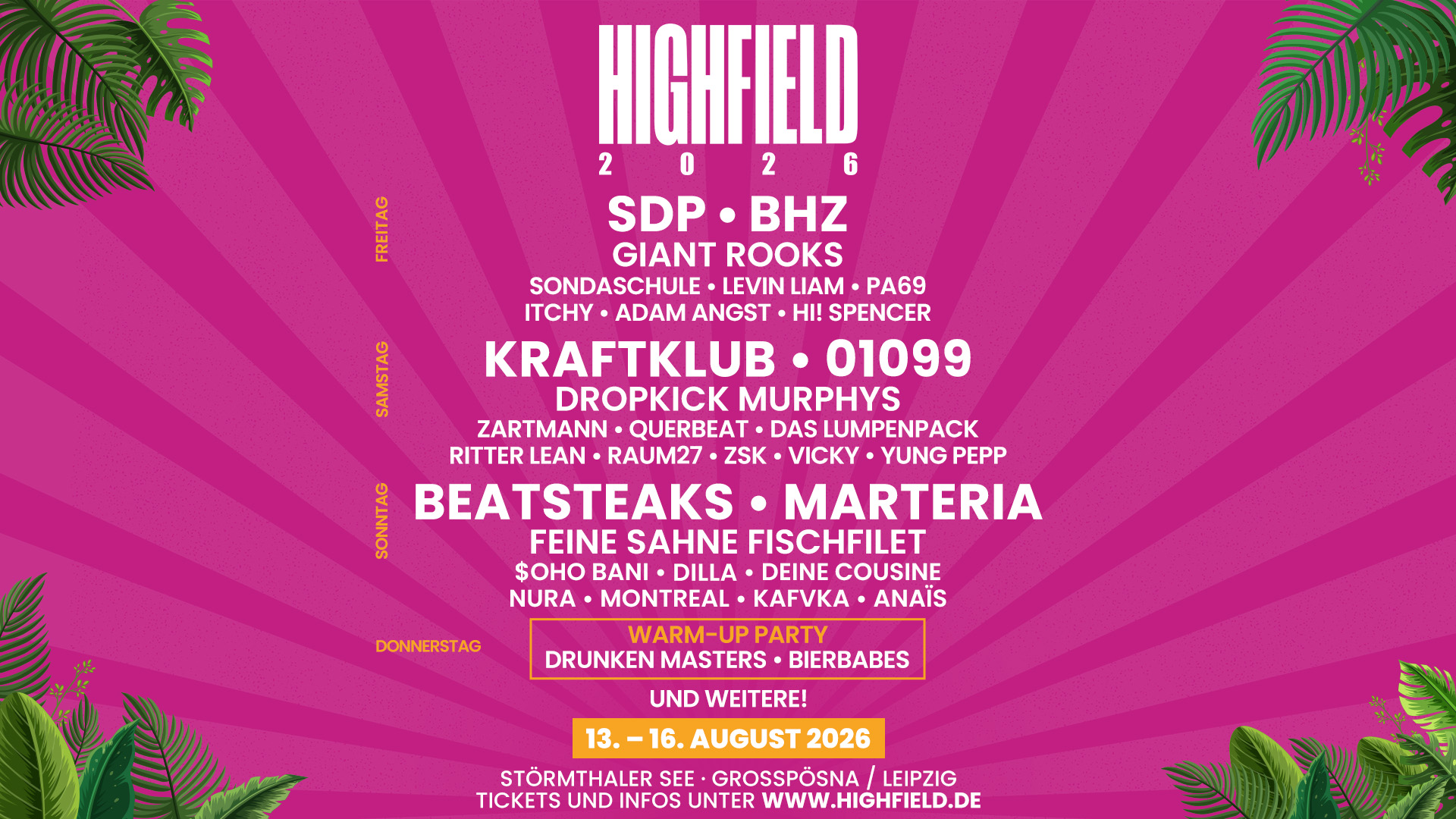 Highfield Festival 2026 am 13. August 2026 @ Lake Störmthal Grosspösna.