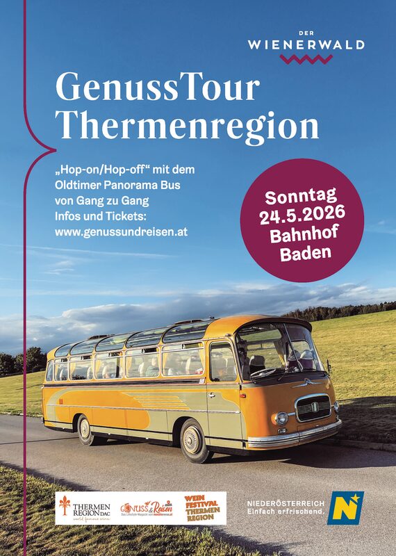 Hop-On Hop-Off Genuss - Tour Thermenregion am 24. May 2026 @ Bahnhof Baden.