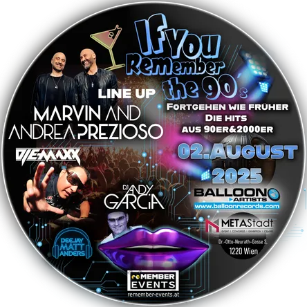 If you remember the 90s - PREZIOSO am 2. August 2025 @ METAStadt. If you remember the 90s - PREZIOSO am 2. August 2025 @ METAStadt.