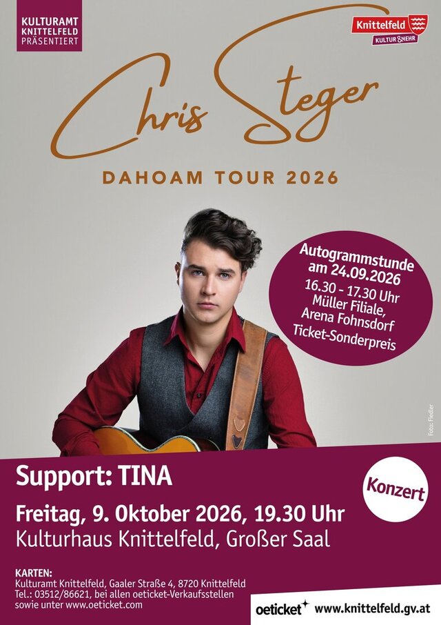 Chris Steger am 9. October 2026 @ Kulturhaus Knittelfeld.