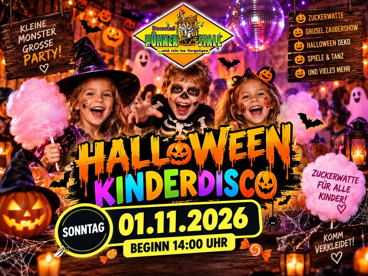 Halloween Kinderdisco am 1. November 2026 @ Discostadl Hühnerstall.