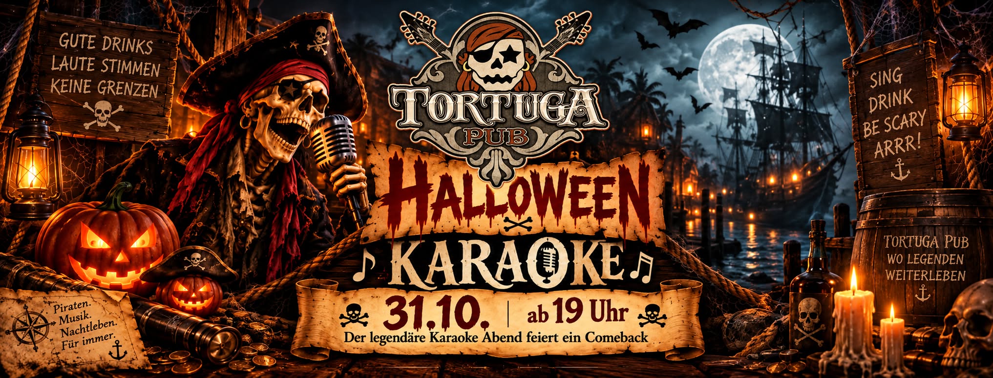 Halloween Karaoke am 31. October 2026 @ Tortuga Pub.