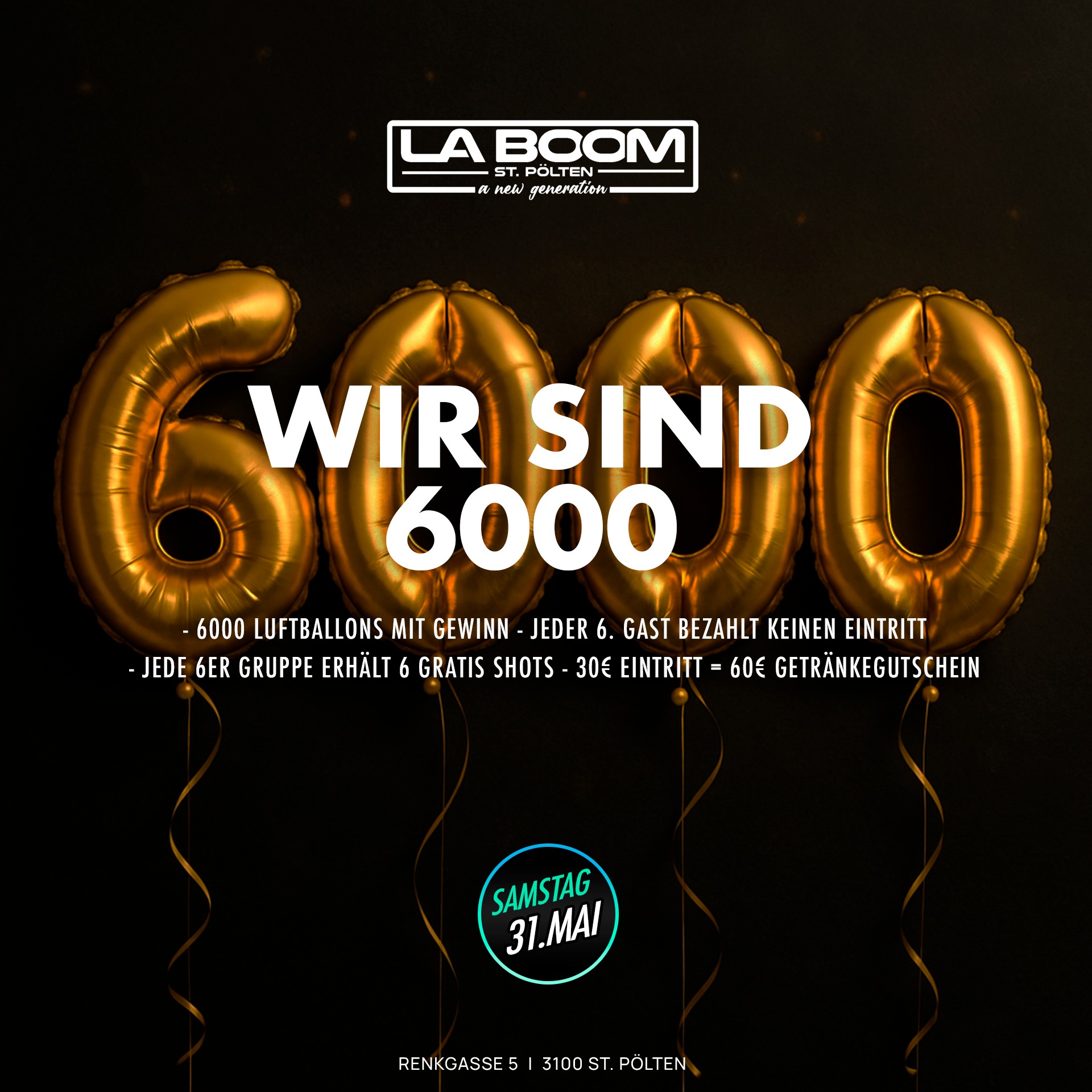Wir sind 6.000 am 31. May 2025 @ La Boom. Wir sind 6.000 am 31. May 2025 @ La Boom.