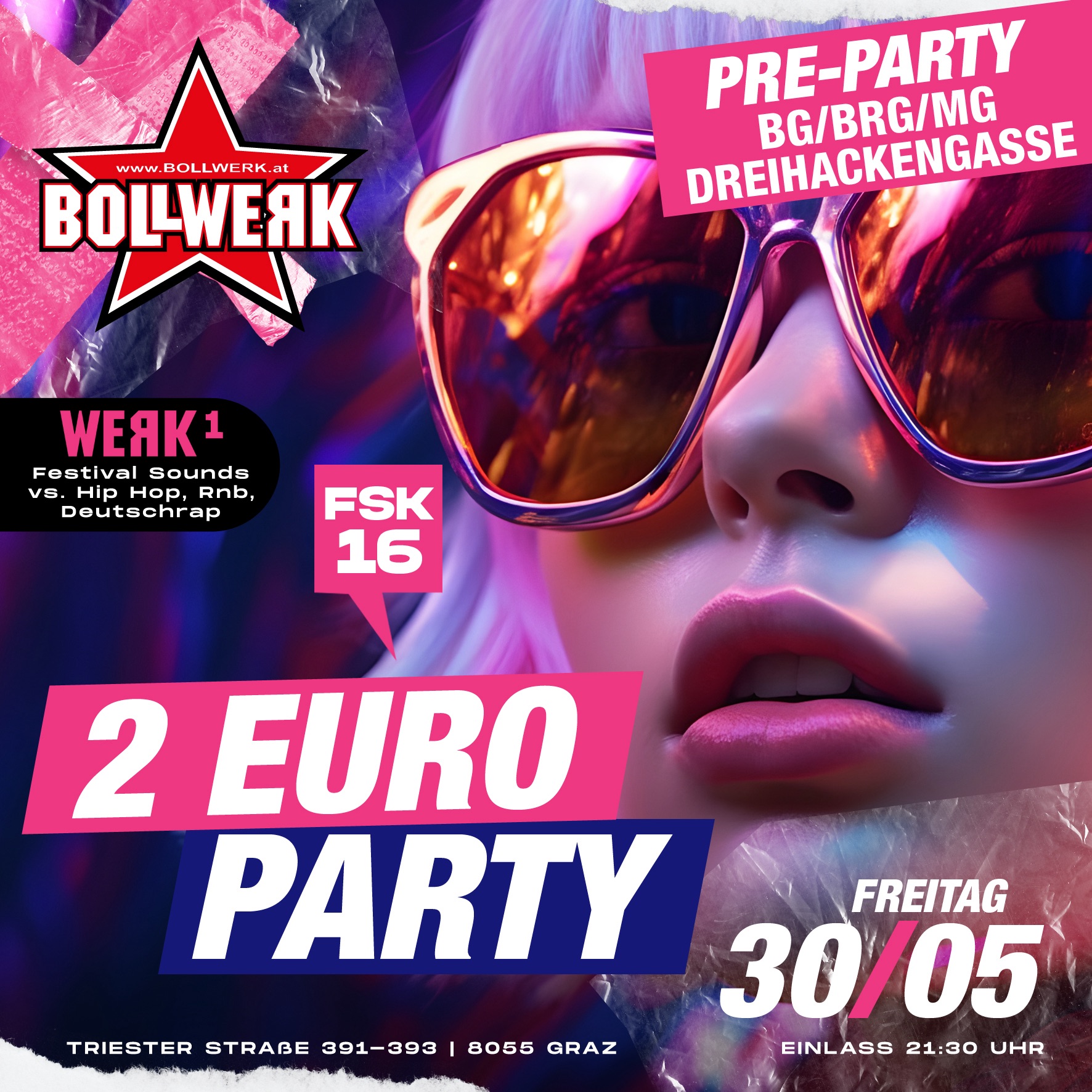 2 Euro Party! am 30. May 2025 @ Bollwerk Graz. 2 Euro Party! am 30. May 2025 @ Bollwerk Graz.
