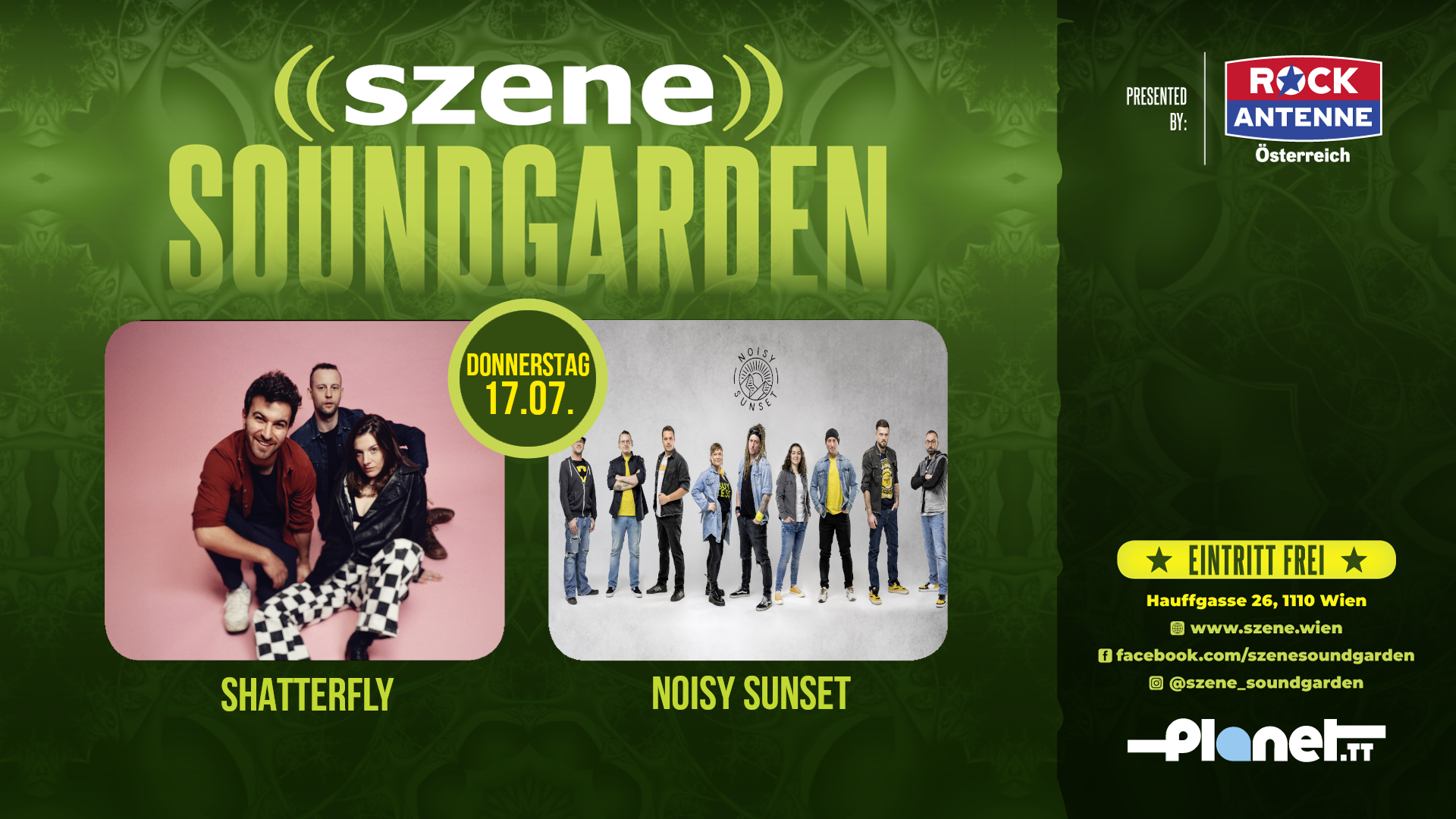 Shatterfly | Noisy Sunset am 17. July 2025 @ Szene Wien. Shatterfly | Noisy Sunset am 17. July 2025 @ Szene Wien.