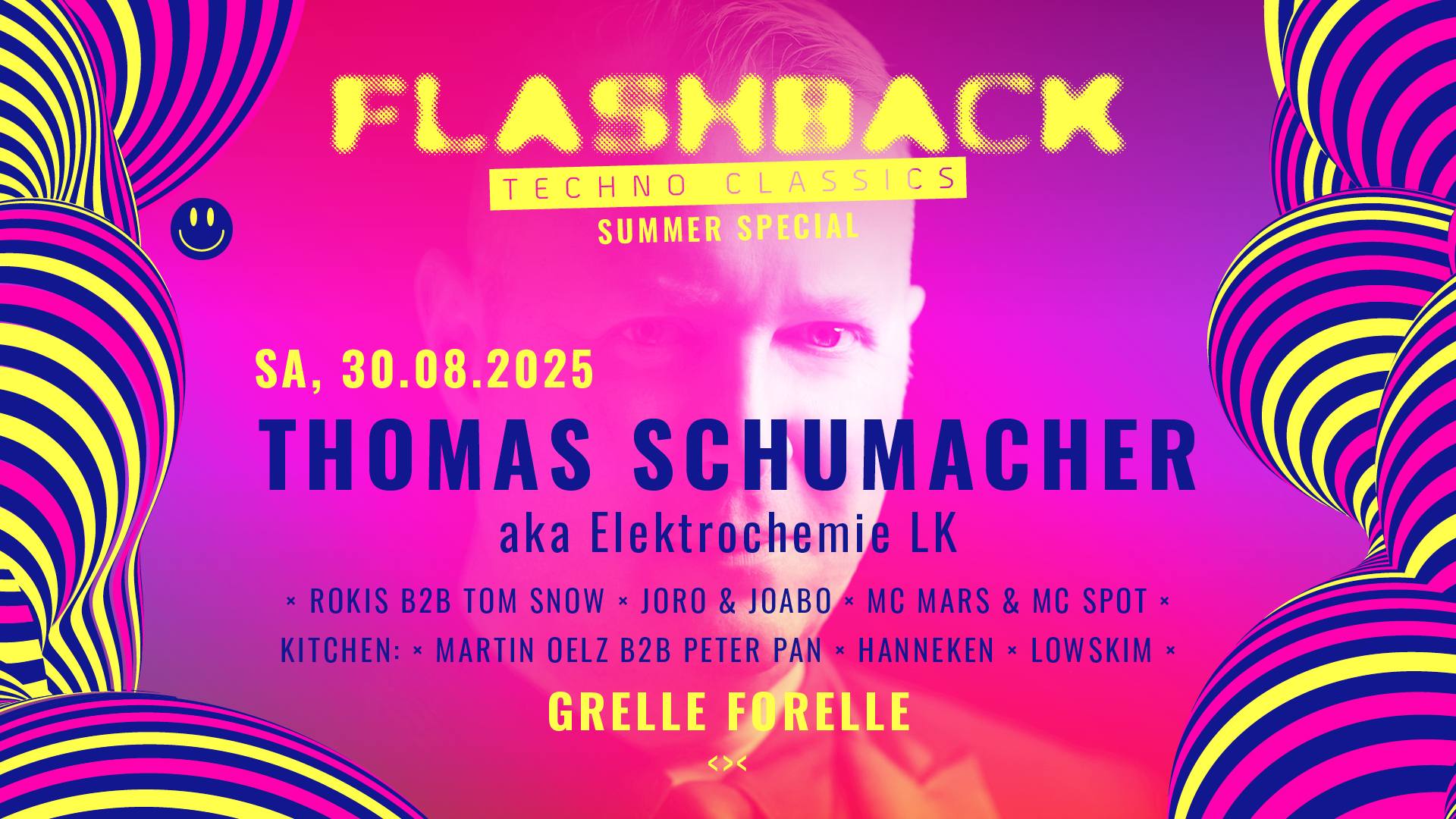 Flashback mit THOMAS SCHUHMACHER am 30. August 2025 @ Grelle Forelle. Flashback mit THOMAS SCHUHMACHER am 30. August 2025 @ Grelle Forelle.